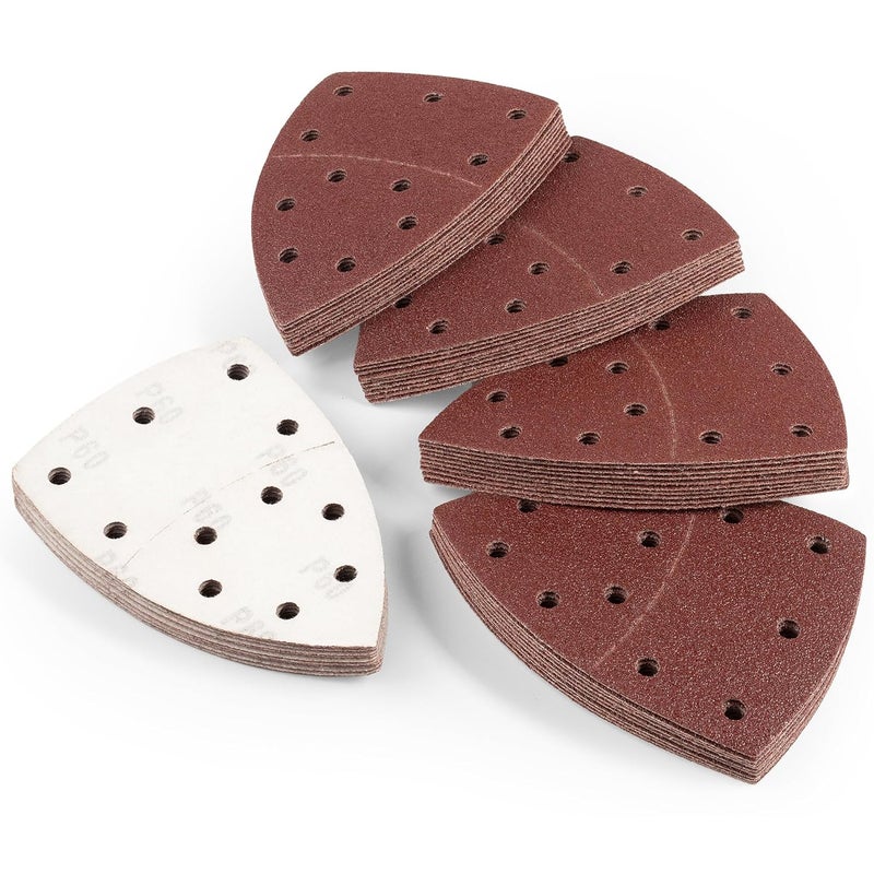 Shawya 50 PCS Mouse Sander Sandpaper for Mouse Sander 11 Hole Detail Sandpaper Sanding Paper 60 Grit Hook and Loop Sander Pads Triangular Sanding Sheets Abrasive Sanding Paper - Image 2